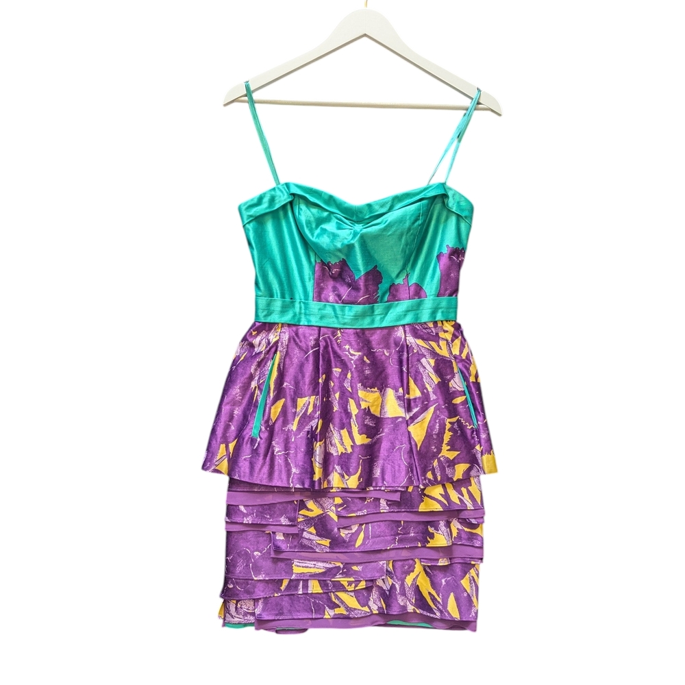 Vibrant Green and Purple Strapless Dress